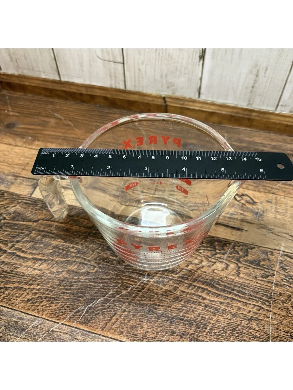 Vintage PYREX One Cup/250ml Measuring Cup Clear Glass Red Lettering J18 USA
